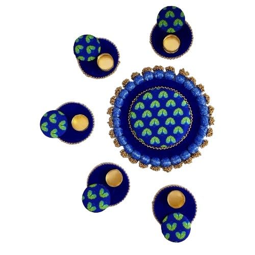 Blue Color Rangoli Tea Light Holder with Wax Tea Light Floor/Table Decoration